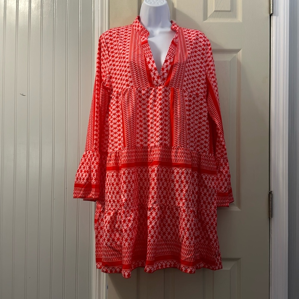 Made with Love Brand New Red and Pink Long Sleeve Dress Size L Large